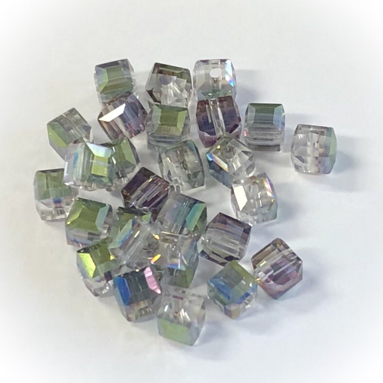 Glass cube bead 4mm Violet AB, 20pcs - Bohemia Design